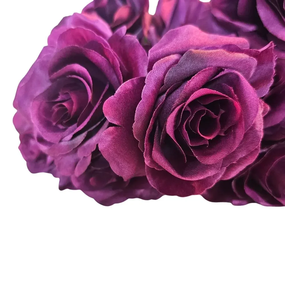 Silk Artificial Purple Rose Bush 12 Large 4in Rose Floral Wedding Craft Lot of 2